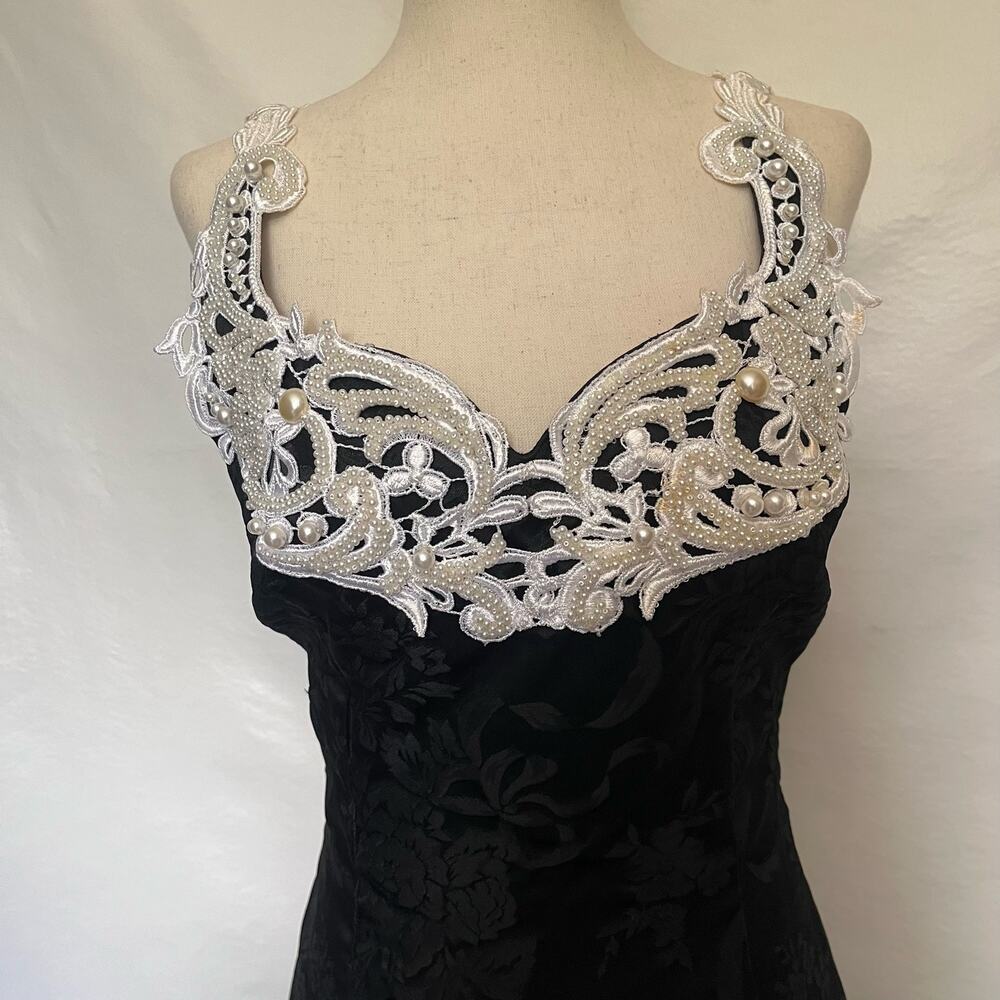Vtg Y2K Scott McClintock Damask Lace Pearl Dress 6 Gothic Romantic Prom Glam USA - Picture 13 of 16